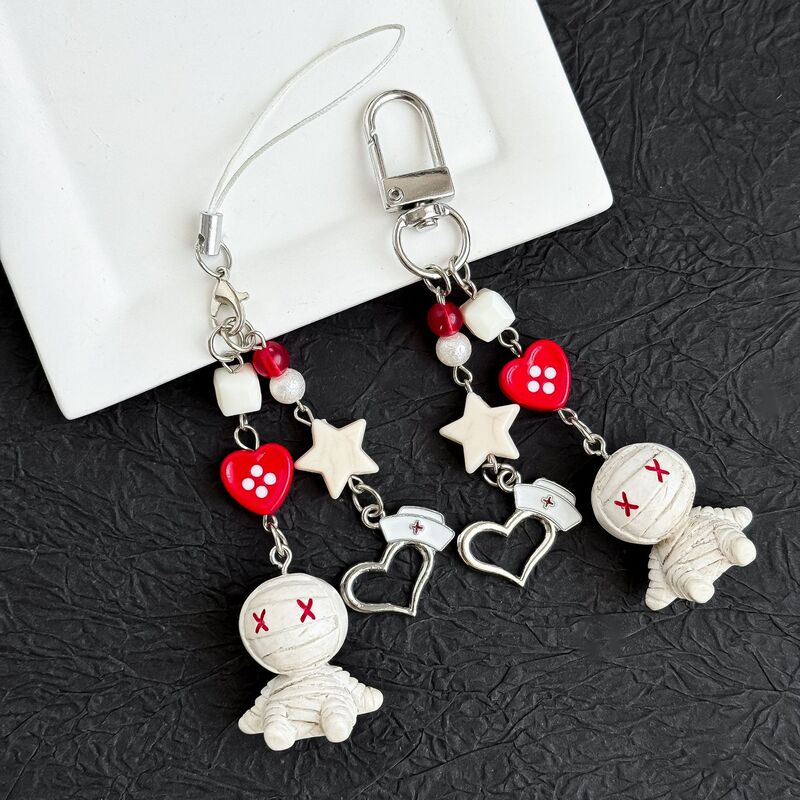 Cross-Border Gothic Style Flocked Bandage Mummy Bag Charm Cute Halloween Phone Pendant Creative Syringe Keychain Cross-Border Gothic Style Flocked Bandage Mummy Bag Charm Cute Halloween Phone Pendant Creative Syringe Keychain