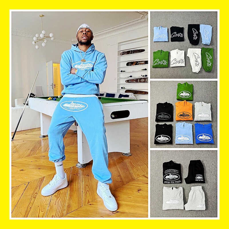 23Corteiz Basic Alcatraz Hip-Hop Sweatshirt Hoodie + Pants Couple Sports Trendy Outfit Set