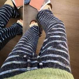 慵懒风针织条纹休闲裤女秋冬宽松加绒小个子高腰阔腿垂感遛弯长裤