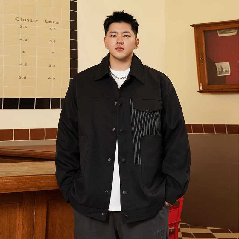 Trendy Brand plus size Men's Spring and Autumn New Casual Stitching Coat Laps Fat Loose Plus Fat Extending Jacket