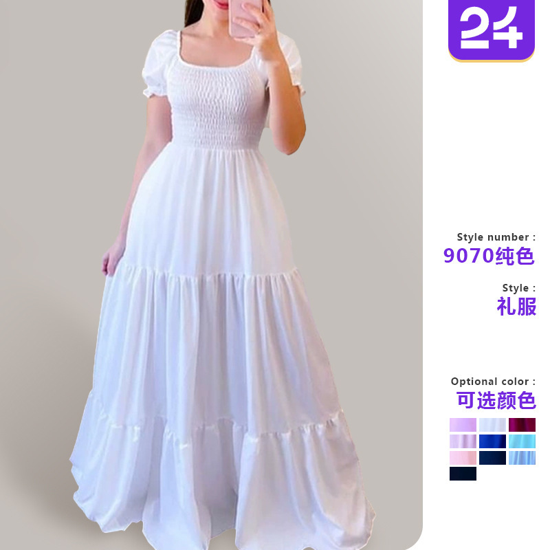 2025 Cross-Border New Spring and Summer European and American Clothing Dress One-Shoulder Floral Off-Shoulder Long Color Fairy Skirt