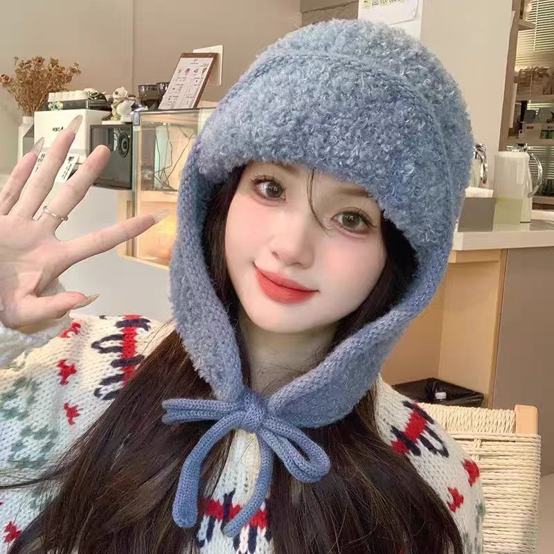 秋冬新款针织雷锋帽防寒保暖毛线帽韩版毛绒显脸小护耳滑雪帽子女|undefined
