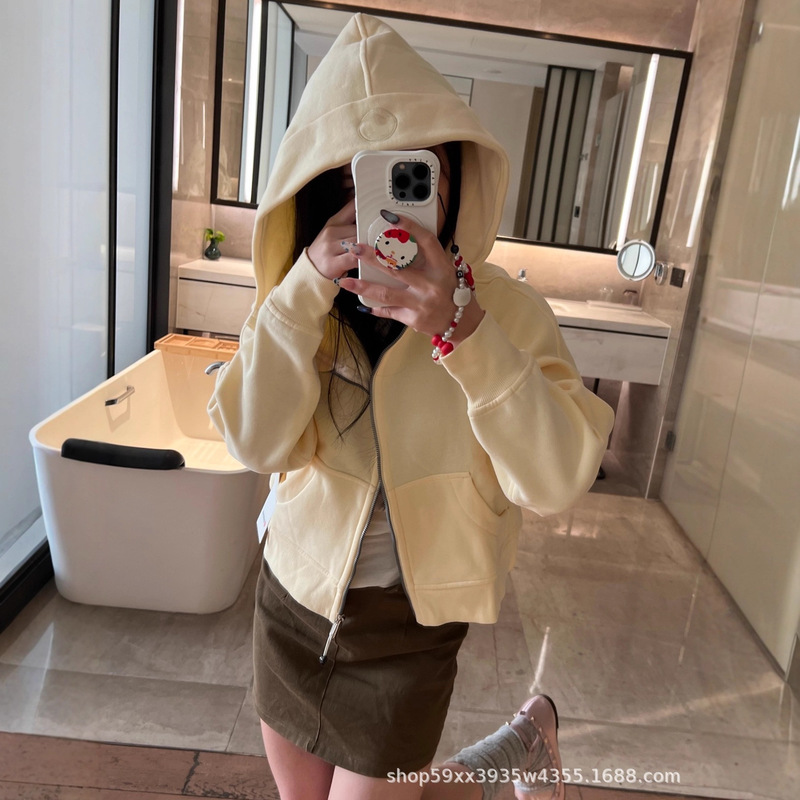 Lulu Same Style Scuba Women's Loose Velvet Casual Sports Fitness Full Zipper Short Hooded Sweatshirt for Women