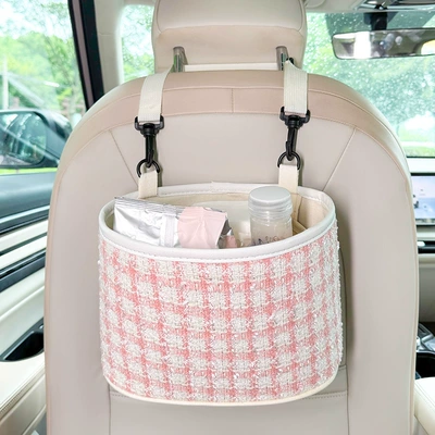 Car storage bag/box — Car Tissue Box Hanging Bag - storage-bucket-chanel-style-pink
