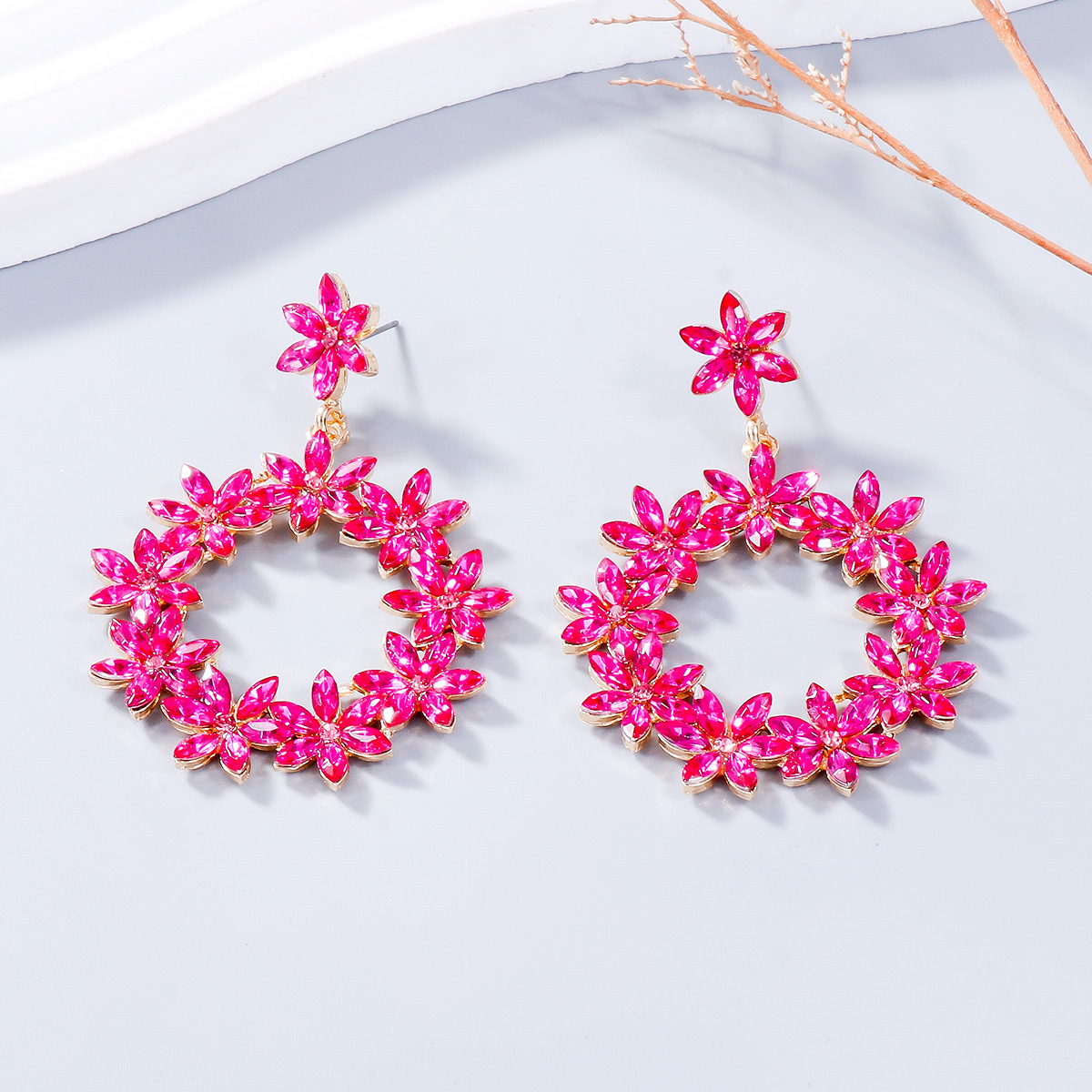 1 Pair IG Style Shiny Circle Flower Inlay Alloy Zircon Drop Earrings display picture 13