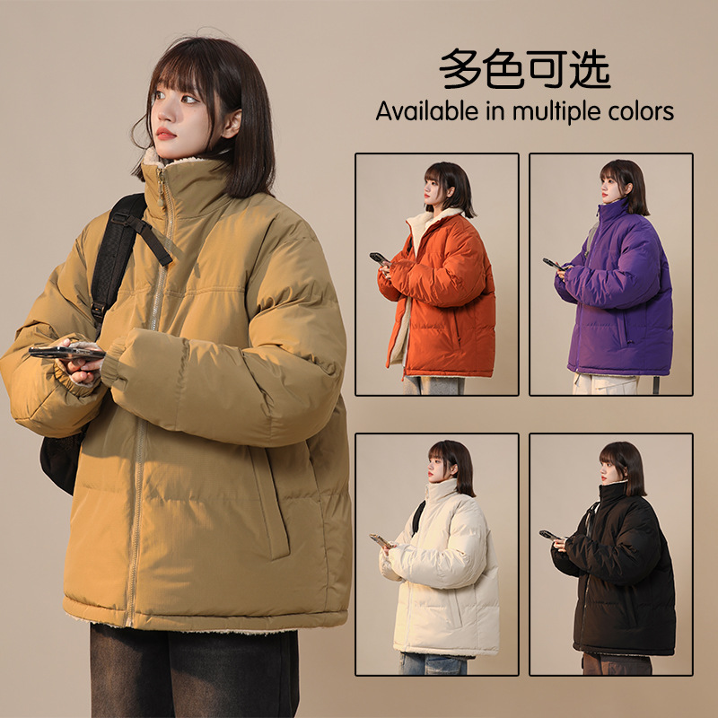 Couple's double-sided cotton-padded jacket with lamb wool, warm winter coat, two-way wear cotton coat, 2026 new autumn and winter model