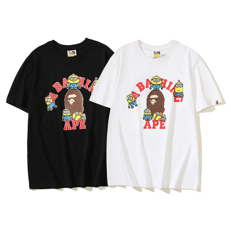 Cross-border wholesale Japanese BAPE tide brand small yellow card joint name T-shirt men and women 230g crew neck short sleeve