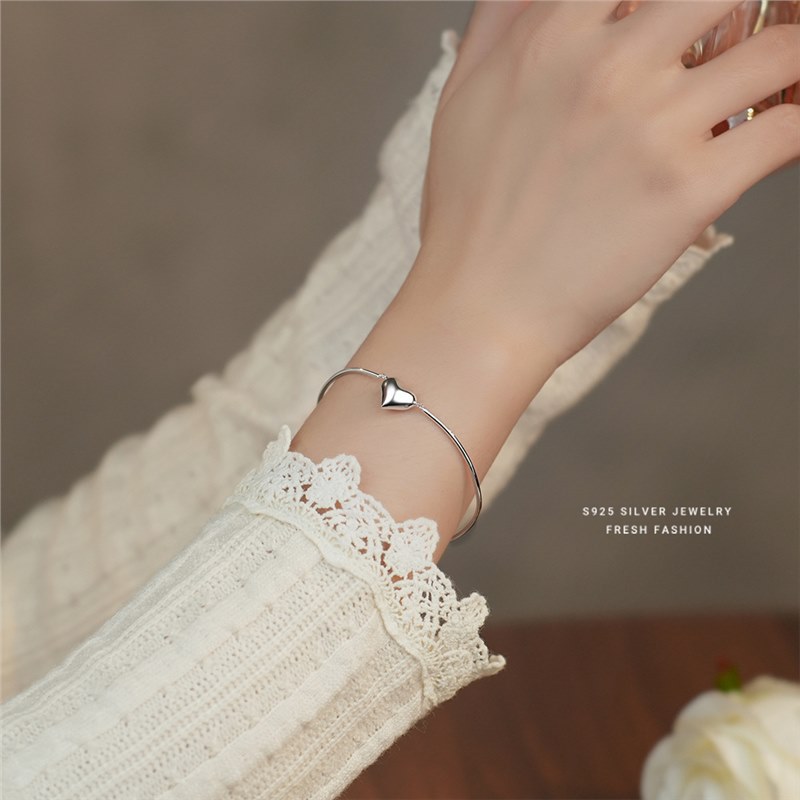 S Pure Silver Love Bend Brace, Light Luxury, Simple, Cute, Elegant, High Grade, Internet Famous Instagram Style_voghion.com