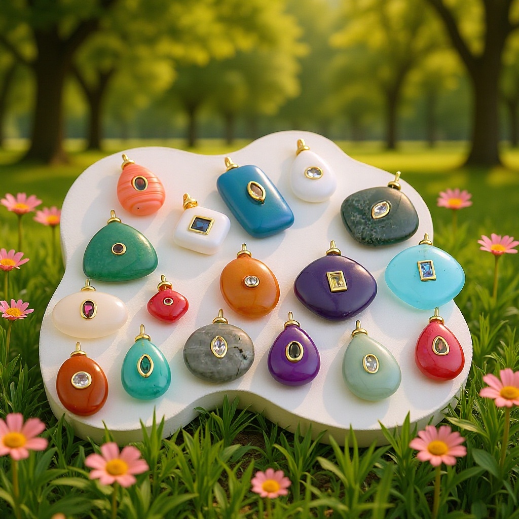 欧美跨境镶钻天然石吊坠玛瑙绿石水草玉小红书速卖通热销爆款挂件