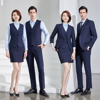 2023秋冬新款男女同款条纹西服套装商务正装4S销售酒店面试工作服