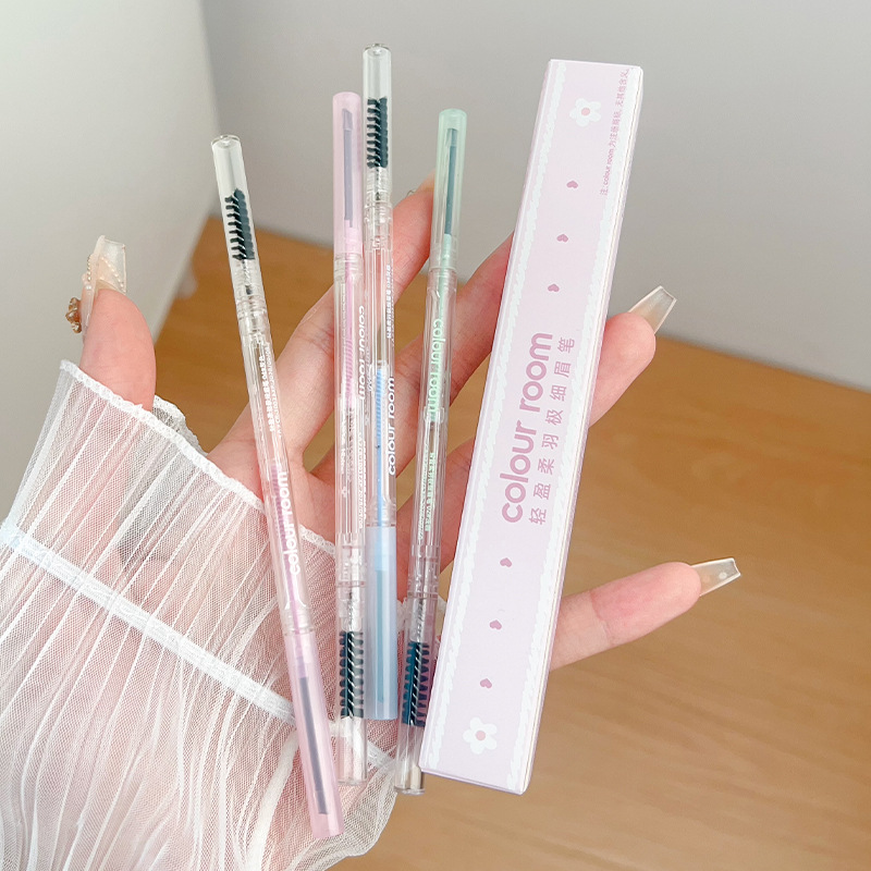 New Eyebrow Pencil with Transparent Triangular Core, Double-Ended, Rotating, Naturally Sweat-Resistant, Easy to Apply for Beginners, Affordable Genuine Makeup for Students