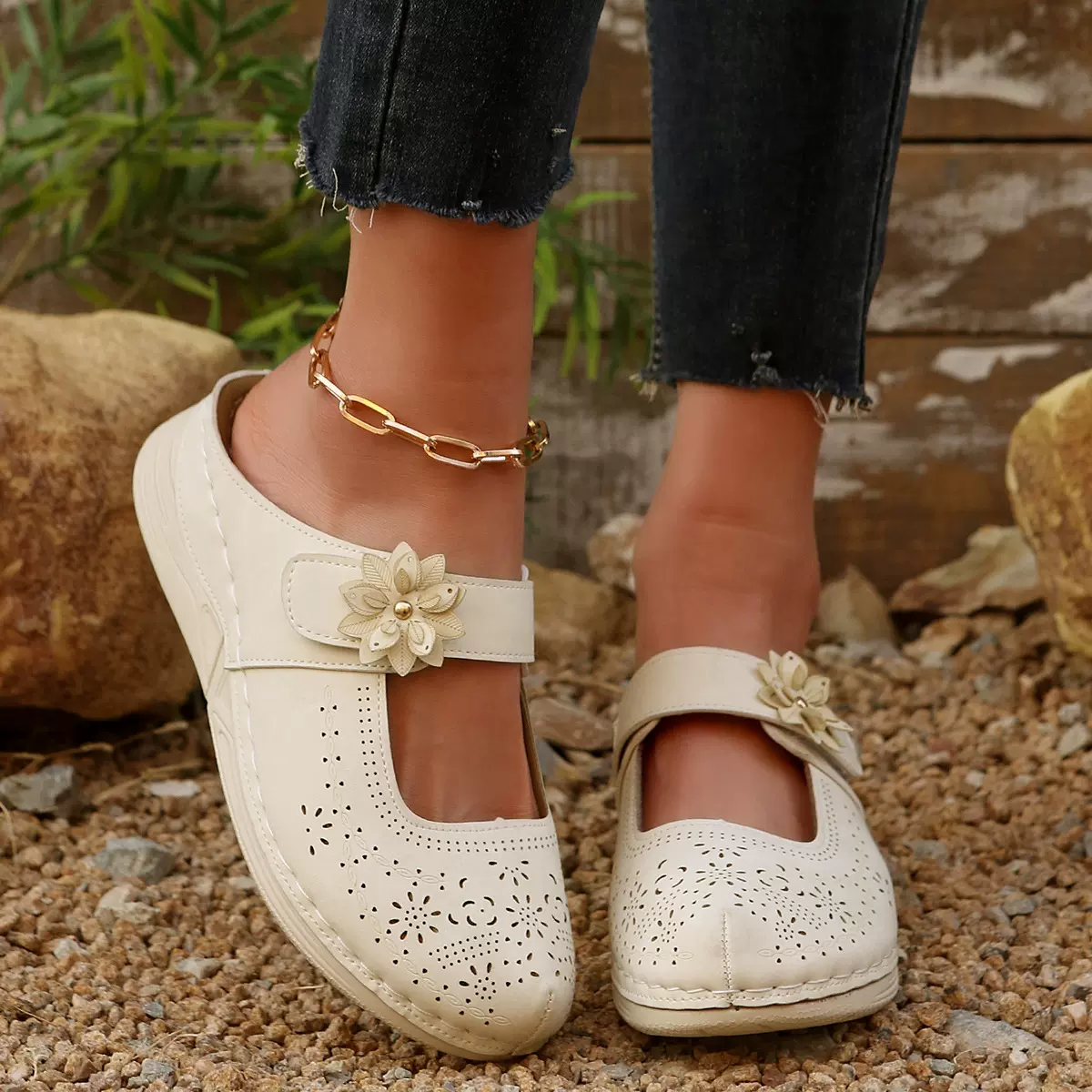 2025新款跨境外贸厚底坡跟网眼夏季凉鞋镂空舒适透气穆勒鞋洞洞鞋