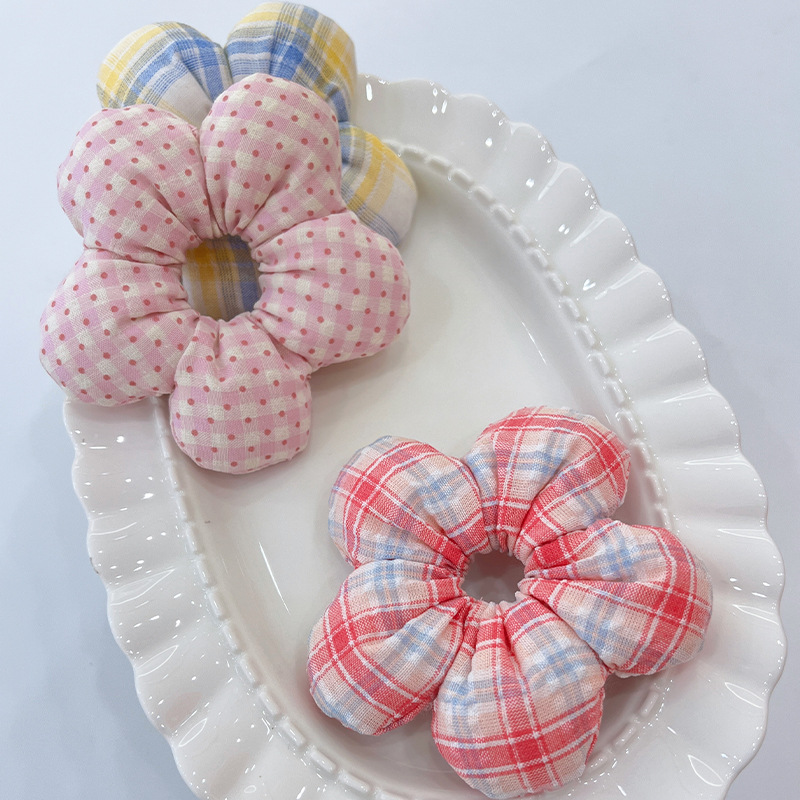 Coreana para niños lindos puntos ondulados flor anillo de cabello para chicas bolas de cabeza collar para chicas joyerías de cabello dulce cola de caballo