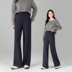 莫代尔拼接直筒裤女抽绳收腰显瘦云朵感高弹休闲裤爆款藏青色女