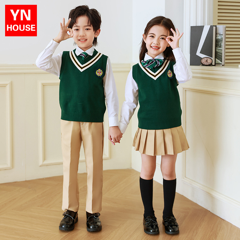 Jardín de Infantes ropa de primavera y otoño ropa de estilo británico estudiante de la escuela primaria Clase de verano uniforme escolar traje de uniforme de la clase de los niños traje de tres o cuatro piezas