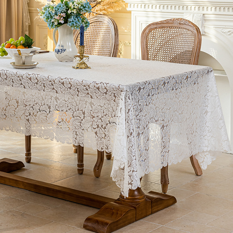 Topa de mesa de bodas francesa de encaje a prueba de polvo de mesa de decoración al aire libre bandera cubierta venta directa de 2026 manteles de mesa de Año Nuevo