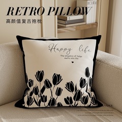 北欧现代极简沙发床上抱枕靠包客厅靠垫中古风飘窗靠背枕黑白色系