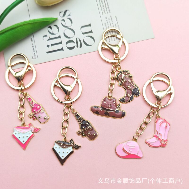 American Western Cowboy Keychain Alloy Oil Dripping Creative Cowboy Hat Boots Bull Head Bag Pendant Pendant Accessories