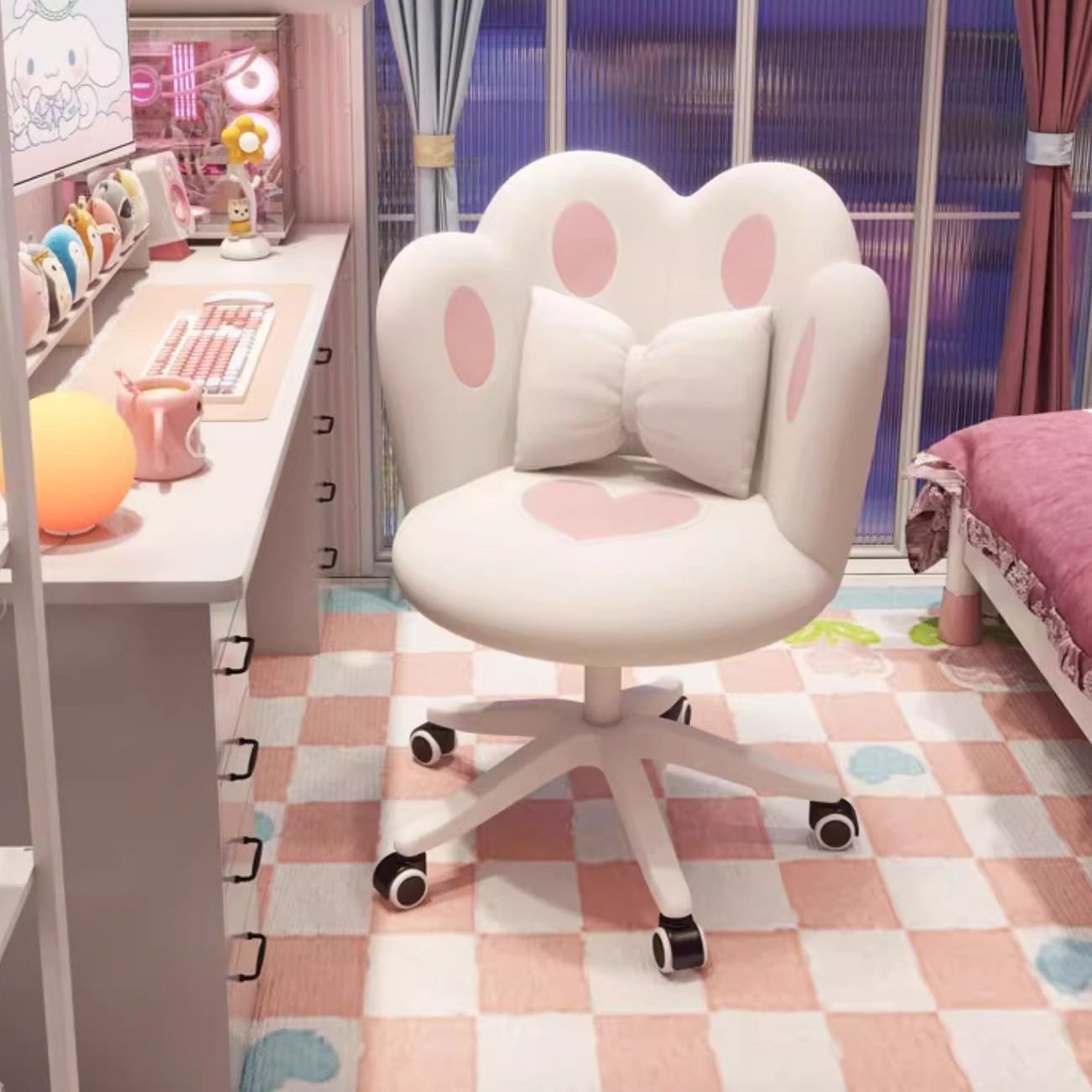 Computer Chair for Girls, Comfortable for Long Sitting, Suitable for Bedroom, Student Dormitory Desk, Study Chair, Writing Chair, with Backrest, Makeup Swivel Chair