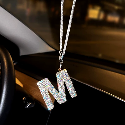 Diamond-Encrusted 26-Letter Alphabet Car Hanging – Car hanging - pendant-diamond-letter-m