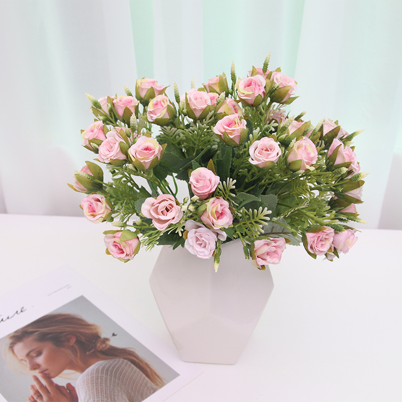 廠家批發婚慶仿真花小石榴蕾玫瑰仿真花束絹布假花家居花藝擺件
