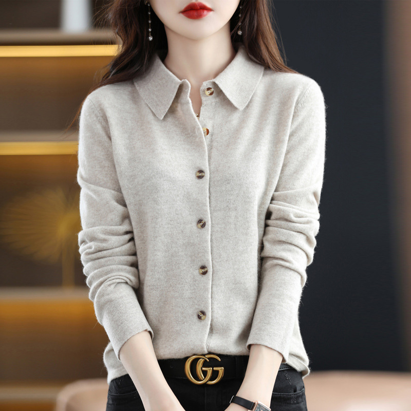 ====This Model Is Only Sold in Stock====Polo Lapel Short Shirt Jacket Top Knitted Cardigan Women's Sweater