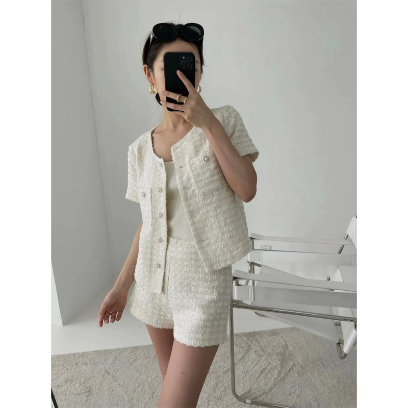 Элегантная летняя куртка с круглым воротником, комплект, стиль Chanel
