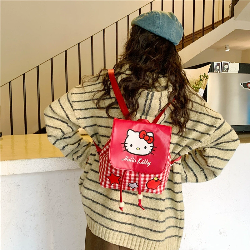 Рюкзак с вышивкой Hello Kitty большой в клетку