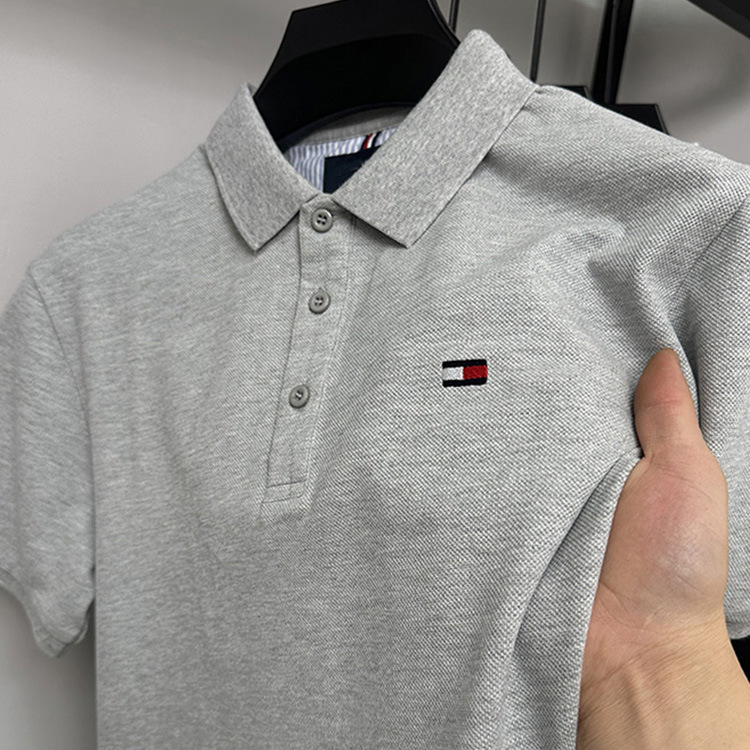 アメリカ正規品トミー夏メンズ100% 綿半袖ポロシャツ刺繍折り襟純色重ポンド半袖tシャツ|undefined