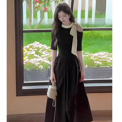 气质名媛女神范黑色连衣裙2025感法式礼服长款裙子D1840