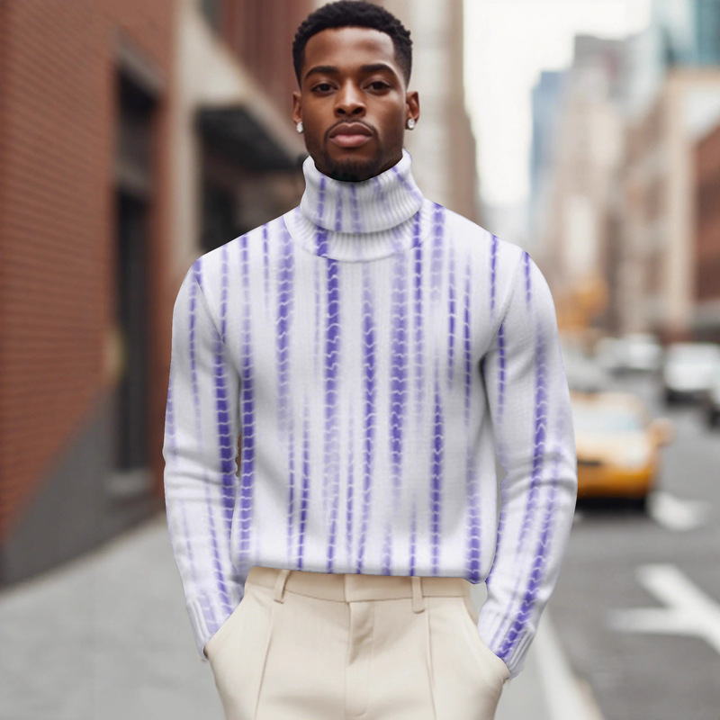 2025 High-Neck Imitation Sweater Cross-Border Clothing Roll-Neck Long-Sleeved 285g Thick Needle Polyester Fabric Export Men's Clothing