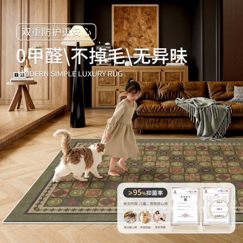 地毯客厅美式复古耐脏易打理高级感卧室床边毯防水防污沙发地垫|undefined