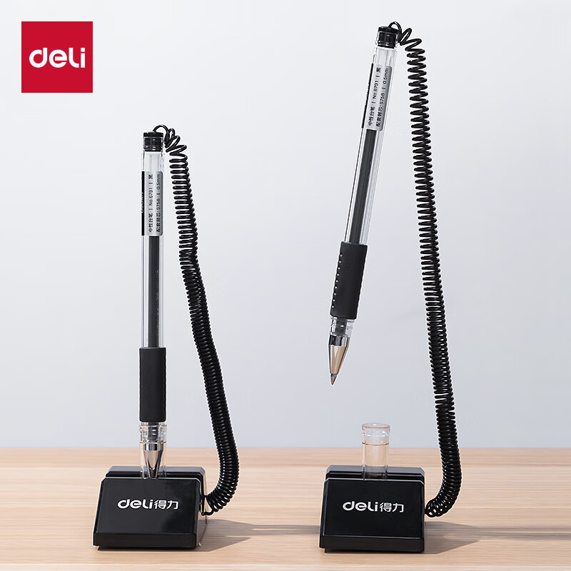 Deli 6791 Desk Pen with Cord, Retractable Gel Pen 0.5mm, Office Signature Pen with Extendable Anti-Loss Pen Holder