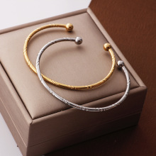 欧美跨境爆款简约钛钢手镯女森系小众轻奢风实心双珠手环工厂批发