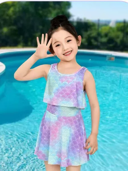 Mermaid Swimsuit Girls Summer Vest Dress Kidsren New Baby Style Princess Girl One-Piece Split Swimsuit