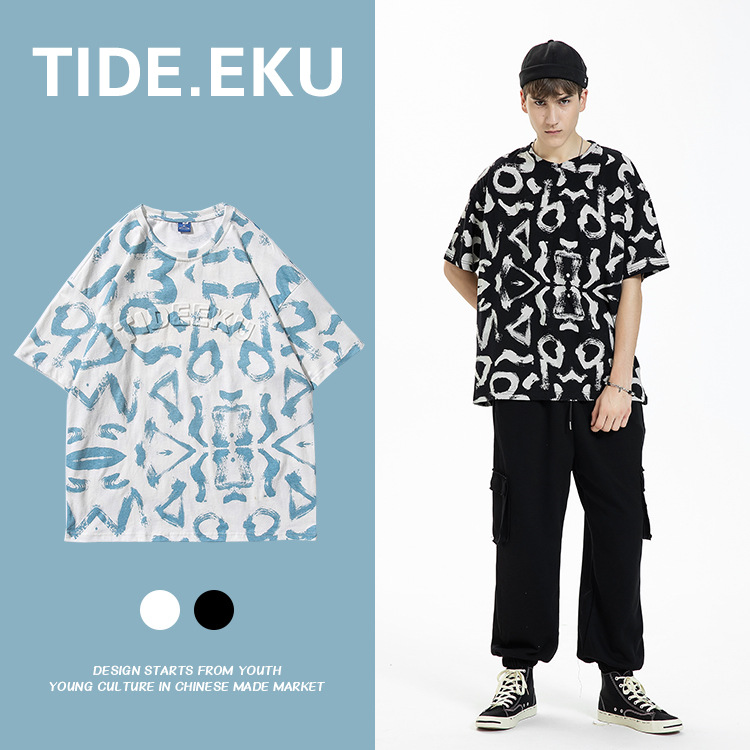 TIDEEKU tide brand ins wind graffiti t-s...