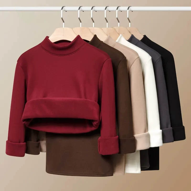 Зимняя женская рубашка с высоким воротником плюс бархатная утолщенная нижняя рубашка, термобелье, топ, красная футболка