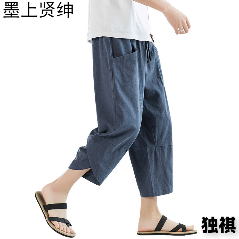 Pantalones cortos para hombres Pantalones cortos de lino fino de verano Pantalones casuales Pantalones anchos sueltos de gran tamaño Pantalones de playa de lino de algodón