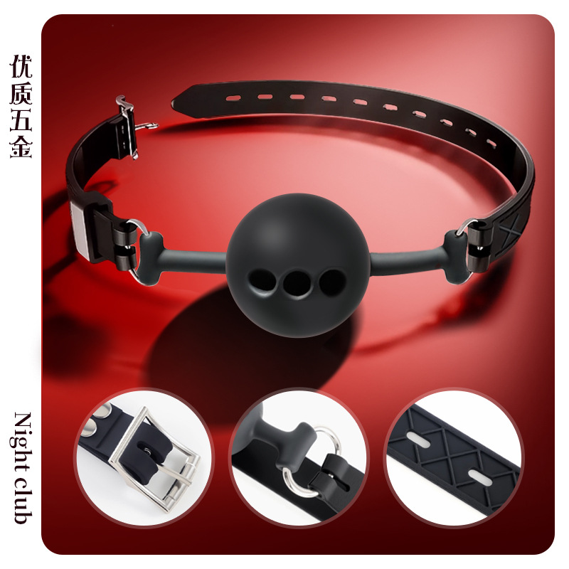 Silicone Ball Gag with Leather Straps, Red Adjustable Mouth Harness for Bondage Training — detail image 2