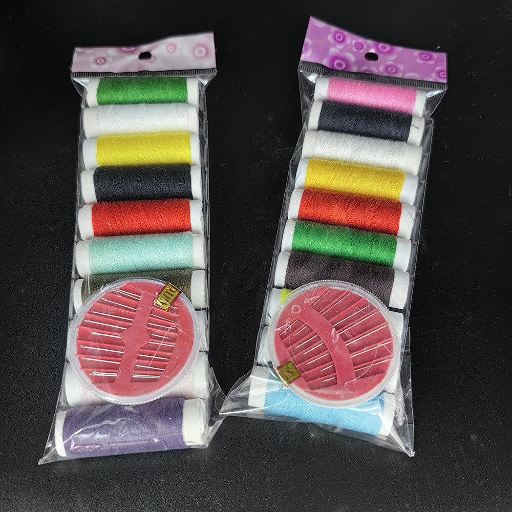 Fábrica de venta al por mayor de sutura de mano doméstica hilo de coser pequeño rollo de poliéster hilo de coser herramientas de reparación con tijeras