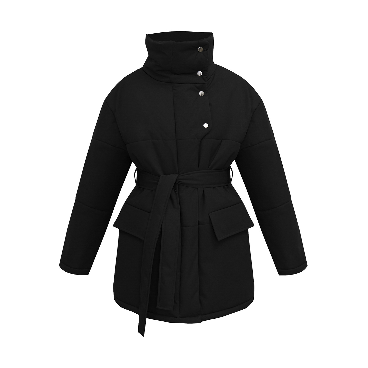 Chaqueta de algodón con cuello cruzado, estilo europeo y americano, nuevo modelo otoño-invierno 2025, cinturón elegante, longitud media irregular, entallada en la cintura, mangas largas. image 7