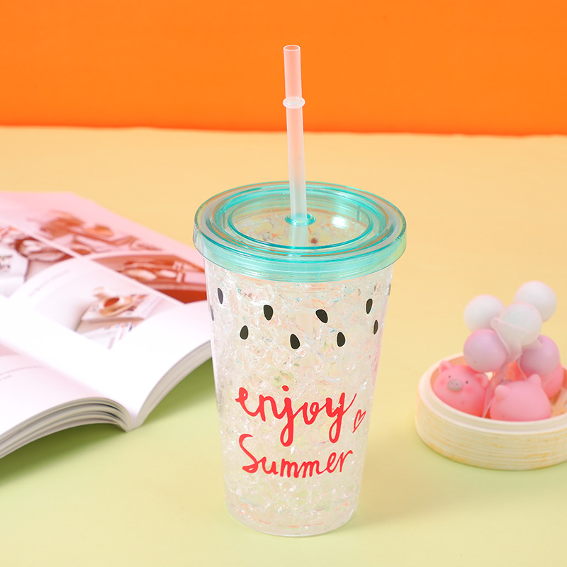 Personalidad creativa moda hielo trituración taza mujer estudiante verano beber taza Linda taza de plástico fresco paja taza de agua