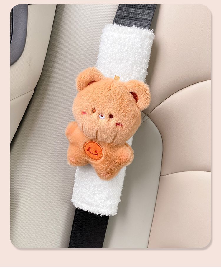 Car Seat Belt Shoulder Cover Women's Cute Doll Rabbit Bear Safety Belt Couple's Car Interior Decoration Protective Cover
