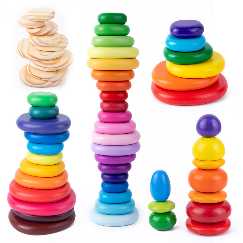 INS bloques de construcción de adoquines de piedra laminada Arco Iris educación temprana de los niños Cognición de color Jenga juguete pequeño libro rojo TikTok