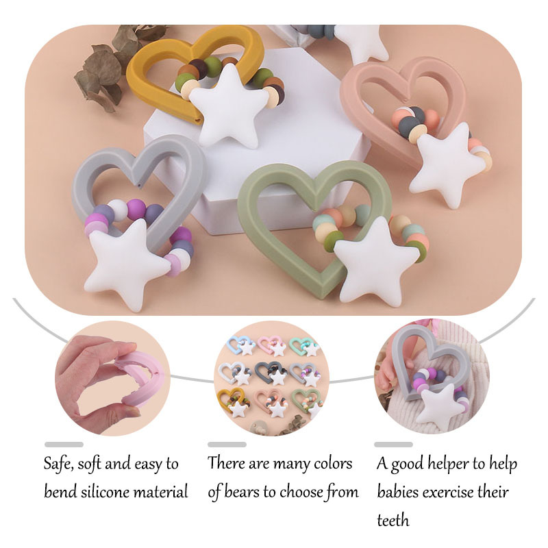 Nuevos productos para bebés de silicona gran amor teether calmante bebé cuentas de silicona pezón pulsera juguete teether