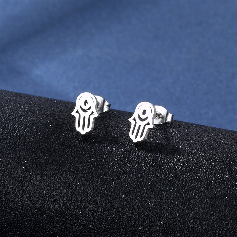 Fashion Devilu0027s Eye Stainless Steel Clavicle Chain Stud Earrings Set