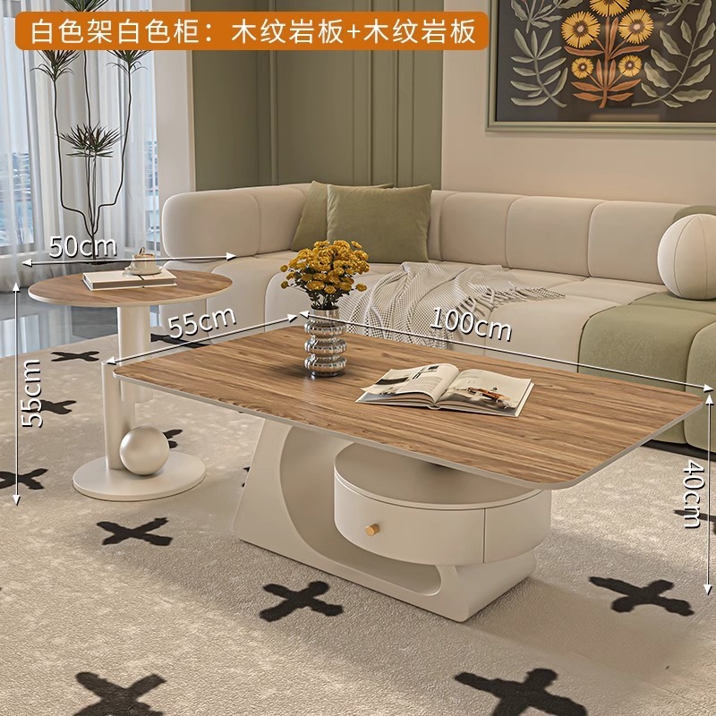 Crema rectangular madera tabla de mesa de mesa de roca lujoso moderno simple hogar pequeño sala de estar nueva mesa de alta calidad