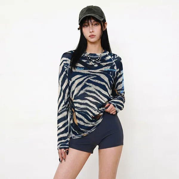 【Zebra Stripes】Women's casual sports swimwear, two-piece plus size three-piece set with long sleeves, slimming and flattering