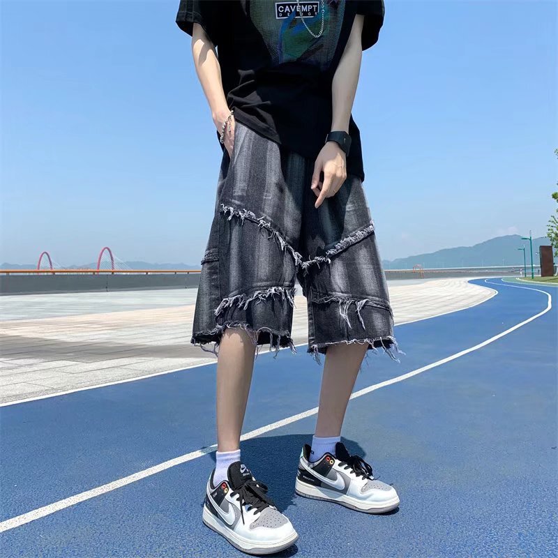 Rapped Tie-Dye Denim Shorts Men's Design Sense Trendy Brand Niche High Street Pants Summer Street Style Capri Pants