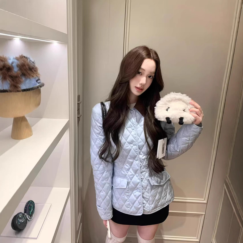 Correct Version! Cute and Playful Quilted Cotton Jacket with Small Lapel for Women, 2024 Winter Casual Simple Solid Color Coat